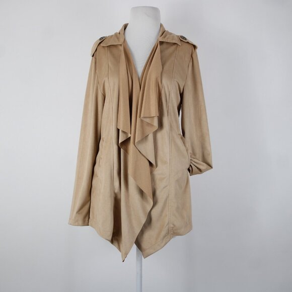 Wet Seal $40 Sz M Tan Waterfall Faux Suede 100% Polyester Wrap Sweater - Picture 3 of 16
